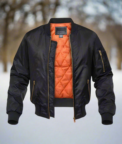 Men's Bomber Jacket - Quilted Lining - Ribbed Edge - Zipper Pockets
