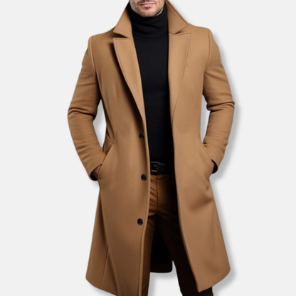 Men's Trench Coat – Tailored Fit – Wool Blend – Single-Breasted – Knee-Length