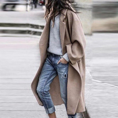 Chloe Wool Oversized Long Coat | Open Front Mid-Calf Coat