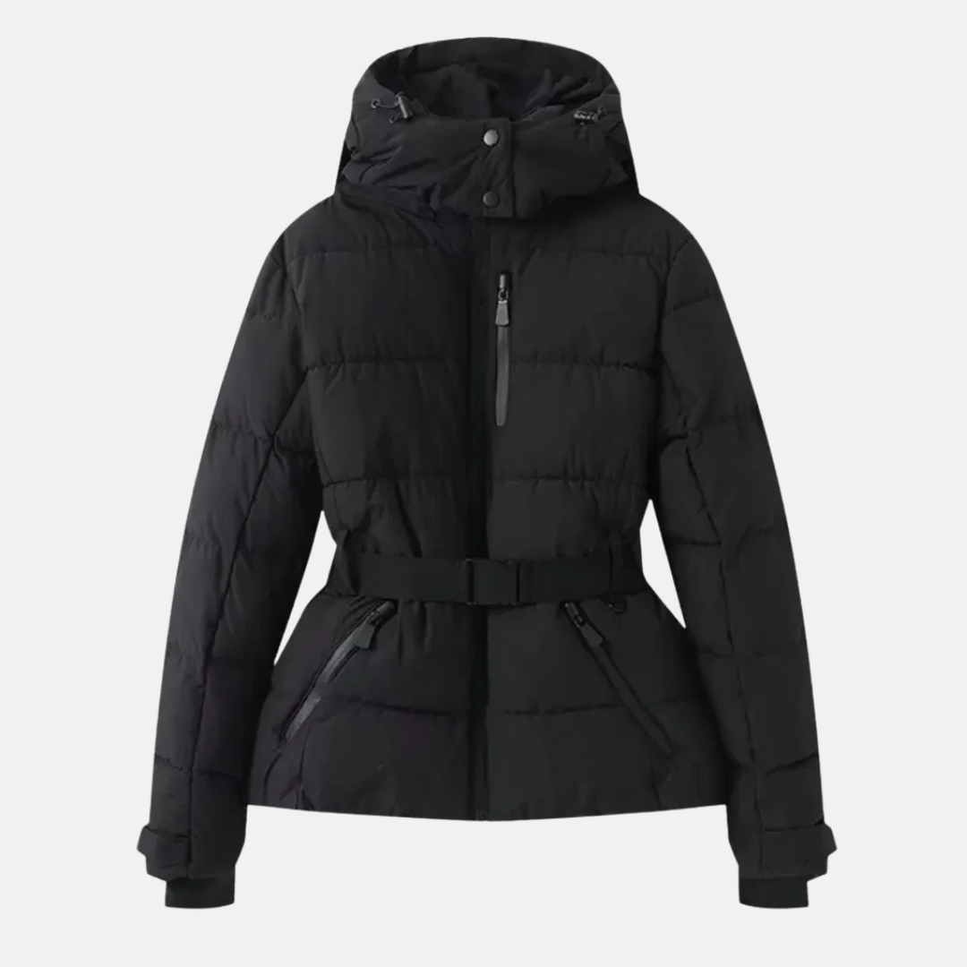 Women’s Jacket - Puffer Quilted - Adjustable Belted Waist - Hooded