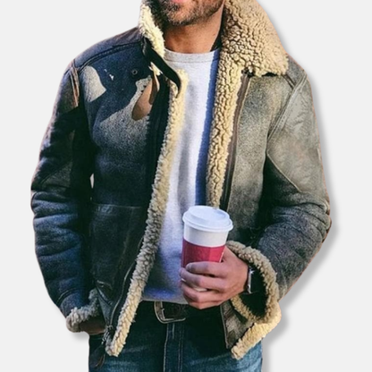Marco Leather Relaxed Fit Shearling Jacket | Zip Shearling Jacket
