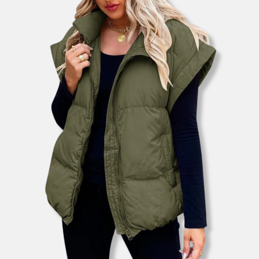Erin Relaxed Fit Puffer Vest | High Collar, Quilted Puffer Vest