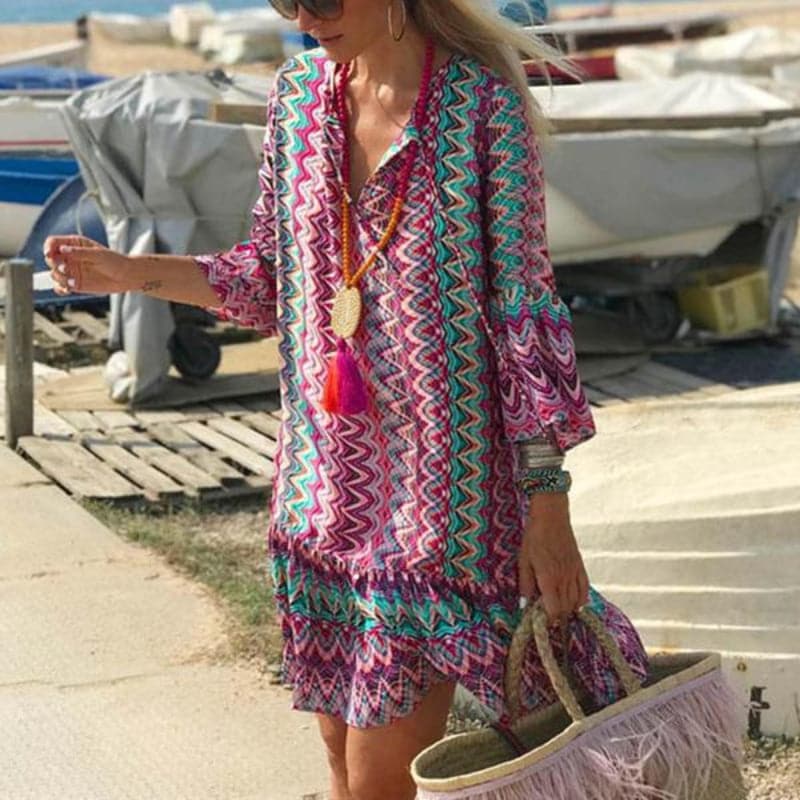 Women's Beach Tunic – Light and Airy – V-neck – Long-sleeved – Bohemian Style