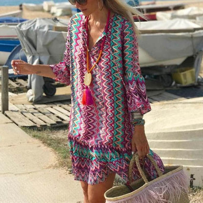 Women's Beach Tunic – Light and Airy – V-neck – Long-sleeved – Bohemian Style