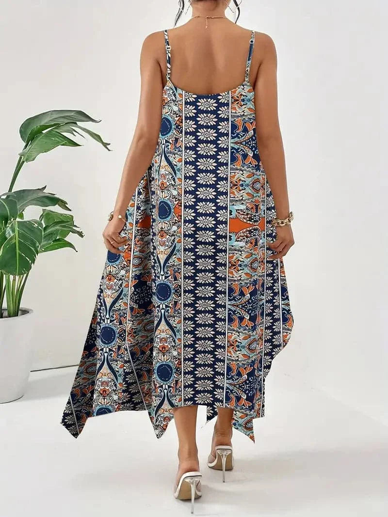 Women's Maxi Dress – Sleeveless – Loose Fit – Spaghetti Straps – Asymmetric Hem