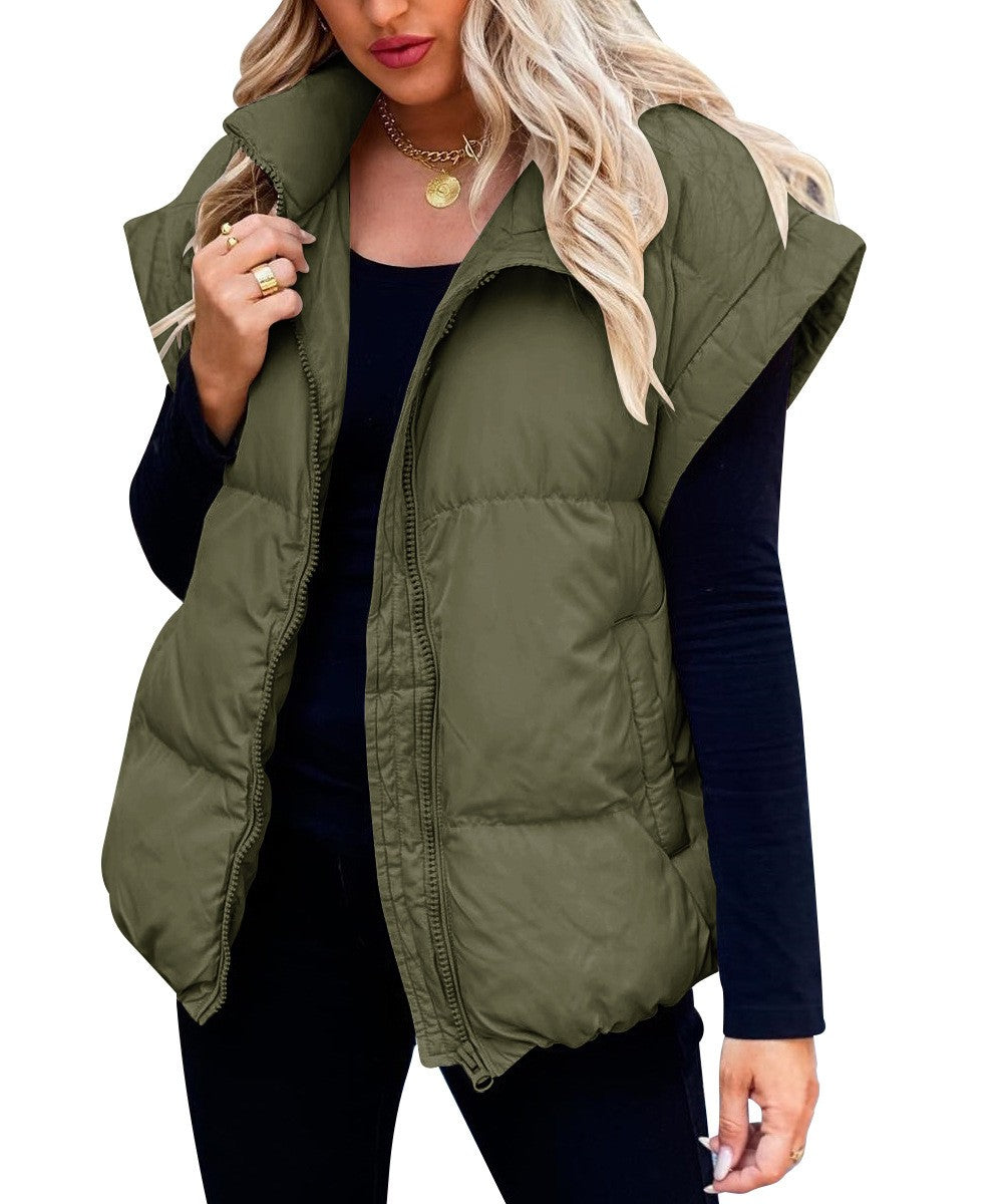 Women's Vest – Padded Quilted – Relaxed Fit – Zipper – High Collar Layered