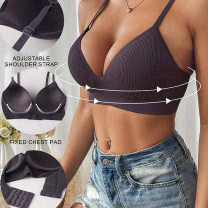 Dame Push-up BH – Slim Passform – Dyp Utringning – Ribbet Struktur – Pustende Materiale