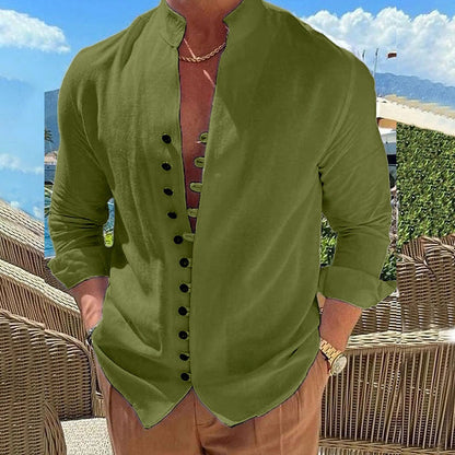 Herreskjorte - Langermet Slim Fit - Mandarin Krage - Stilren og Komfortabel