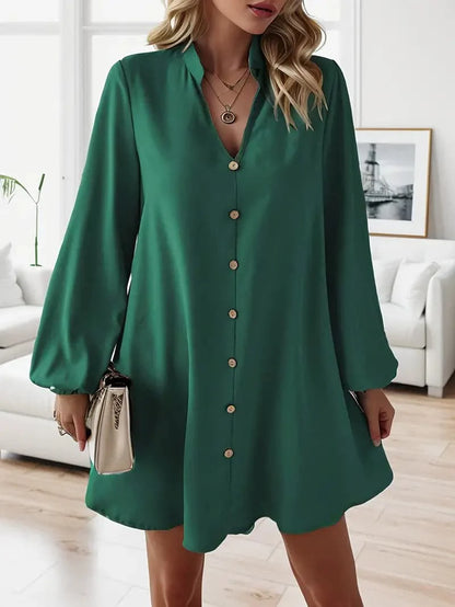 Dame Skjortekjole – Knelang – V-hals – Lange Ermer – Elegant og Casual