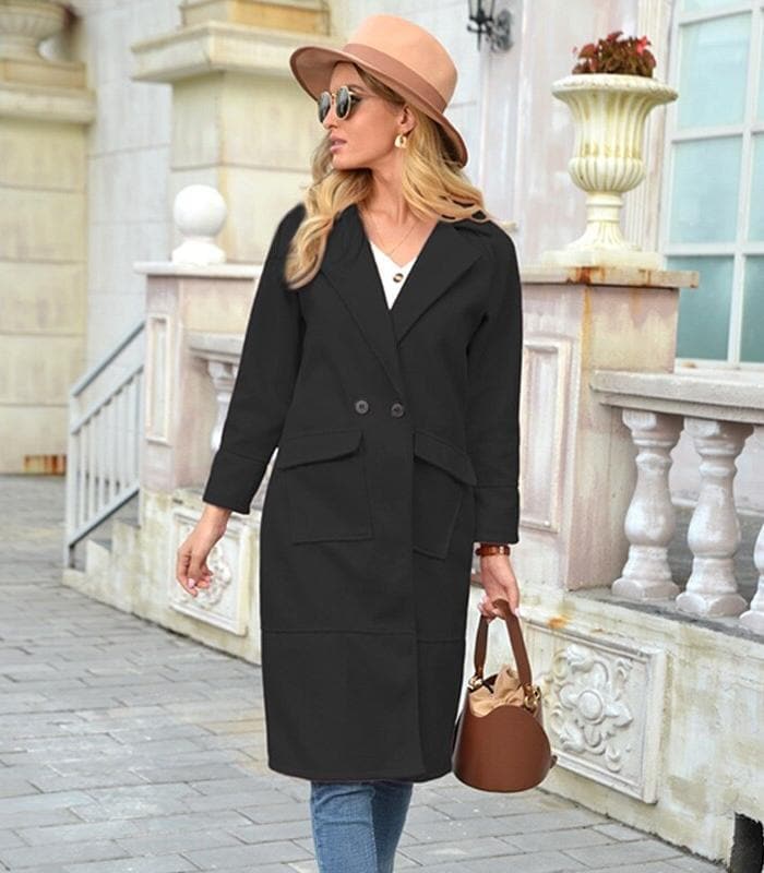 Women's Coat – Tailored Fit – Double-Breasted – Knee-Length – Structured Design