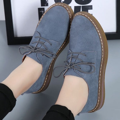 Dame Derby Sko – Semsket Skinn – Komfortabel Chunky Såle – Casual & Pen Stil
