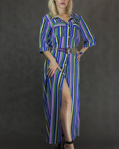 Women Shirt Dress - Midi Length - Breathable Fabric - Buttons and Collar - Relaxed Fit