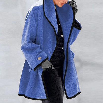 Dame Ullkåpe - Løs Passform - Åpen Front - Elegant Sjal Krage - Midtlår Lengde