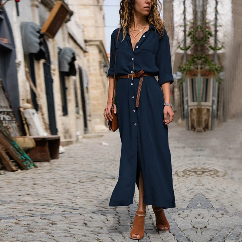 Women's Shirt Dress – Elegant Cut – Belt at the Waist – Light and Airy Fabric