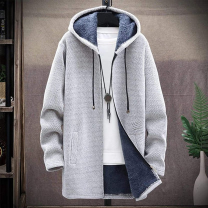 Herre Hettecardigan - Strikket Tekstur - Foret med Fleece - Åpen Front - Med Sidelommer