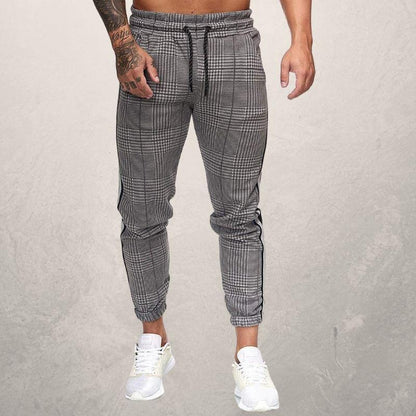 Herre Joggebukse - Slim Fit - Elastisk Linning med Snøring - Strukturet Stoff - Side Striper