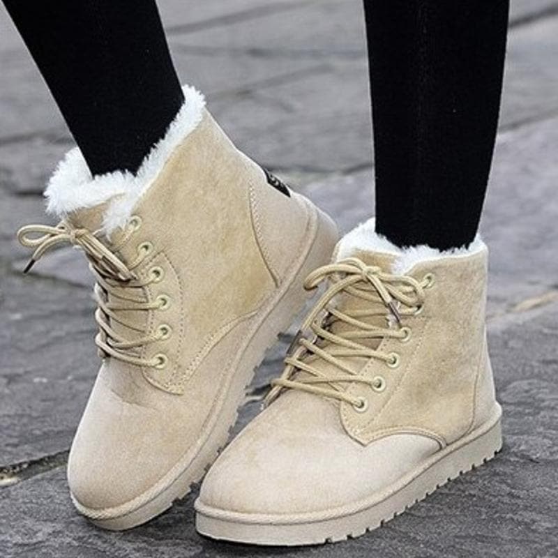Women's Ankle Boots - Suede Look - Warm Lined - Lacing - Rubber Sole