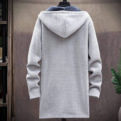 Herre Hettecardigan - Strikket Tekstur - Foret med Fleece - Åpen Front - Med Sidelommer