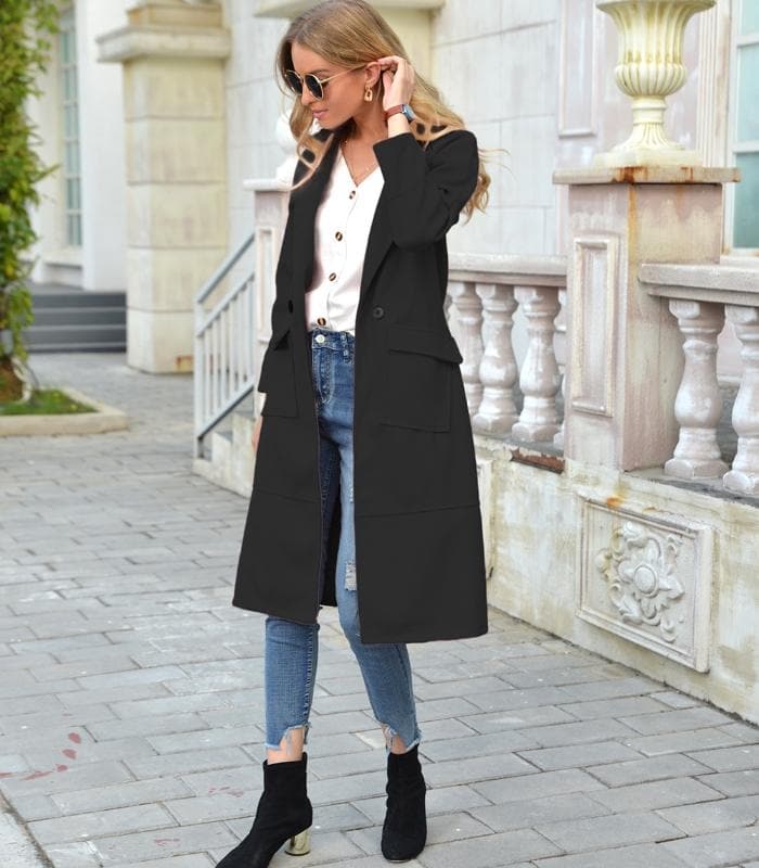 Women's Coat – Tailored Fit – Double-Breasted – Knee-Length – Structured Design