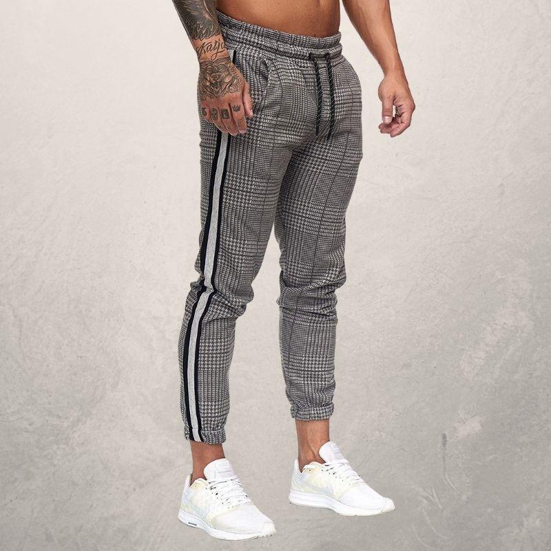 Herre Joggebukse - Slim Fit - Elastisk Linning med Snøring - Strukturet Stoff - Side Striper