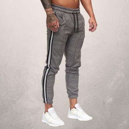Herre Joggebukse - Slim Fit - Elastisk Linning med Snøring - Strukturet Stoff - Side Striper