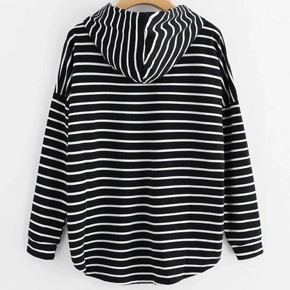 Dame Hettegenser - Stripet Design - Komfortabel Løs Passform - Langermet Casual