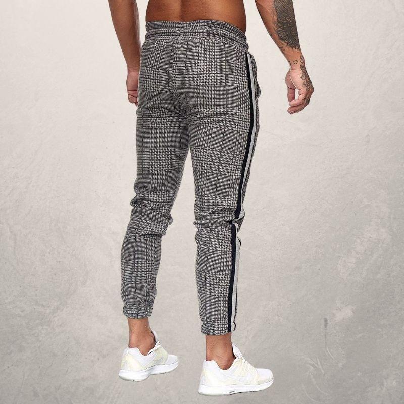 Herre Joggebukse - Slim Fit - Elastisk Linning med Snøring - Strukturet Stoff - Side Striper