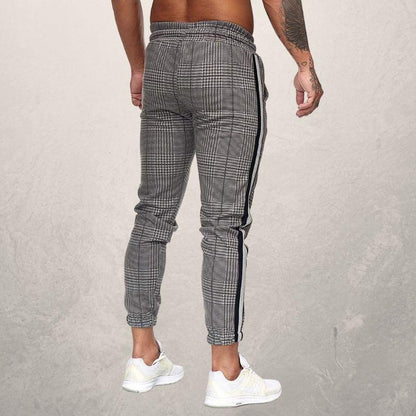 Herre Joggebukse - Slim Fit - Elastisk Linning med Snøring - Strukturet Stoff - Side Striper