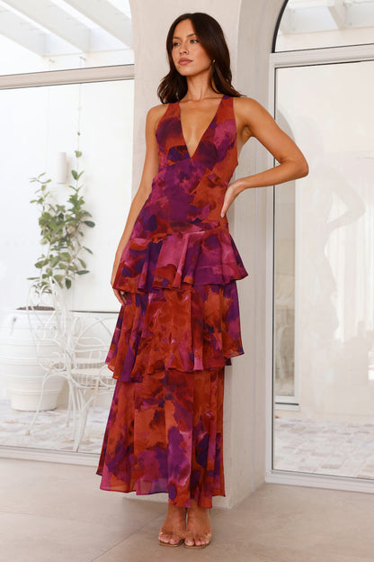 Dress for Women – Maxi – Slim Fit – Deep V-Neck – Luxurious Fabric – Ruffle Skirt