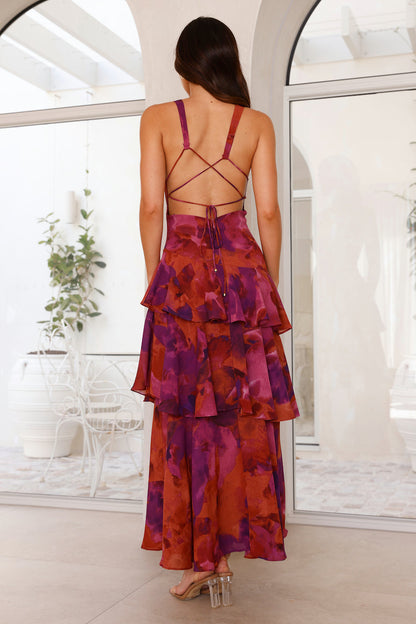 Dress for Women – Maxi – Slim Fit – Deep V-Neck – Luxurious Fabric – Ruffle Skirt