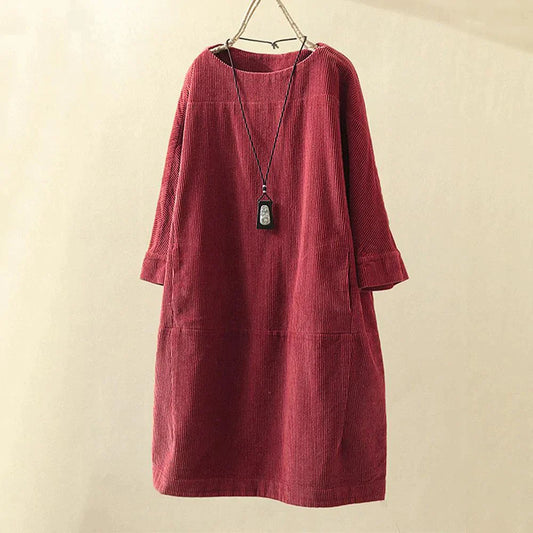 Women Dress - Corduroy - Loose Fit - Long Sleeves - Comfortable and Casual