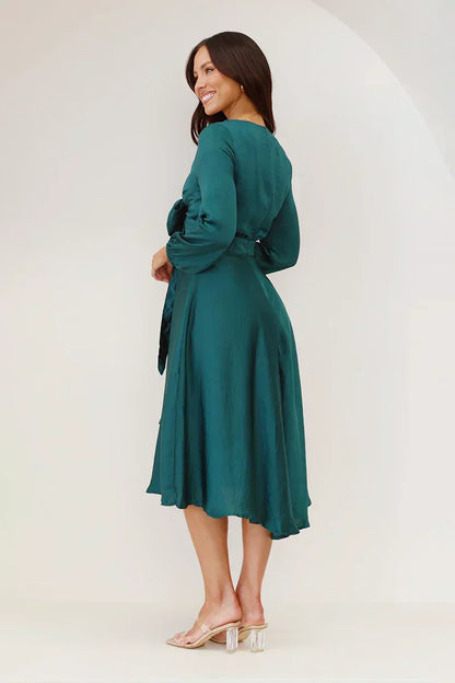 Dress for Women – Midi Length – Figure-Hugging Fit – Bow Detail – Silky Soft Fabric