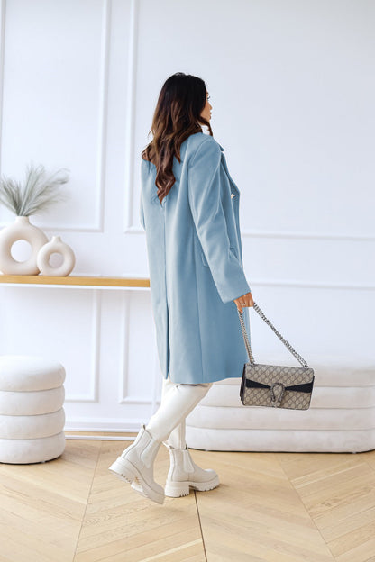 Women's Coat - Double-Breasted Wool Blend - Tailored Fit - Knee-Length with Side Pockets