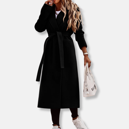Clara Wool Maxi Trench Coat | Belted Wrap Front Trench Coat