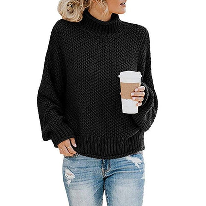 Dame Strikkegenser - Høy Høyhalset - Chunky Strikk - Oversized Passform - Lange Ermer