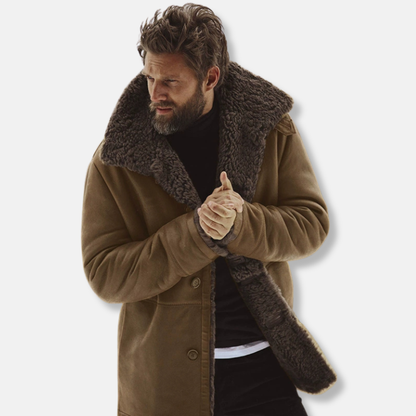 Men’s Coat - Brushed Fabric - Relaxed Fit - Notched Lapel Collar - Mid-Thigh Length