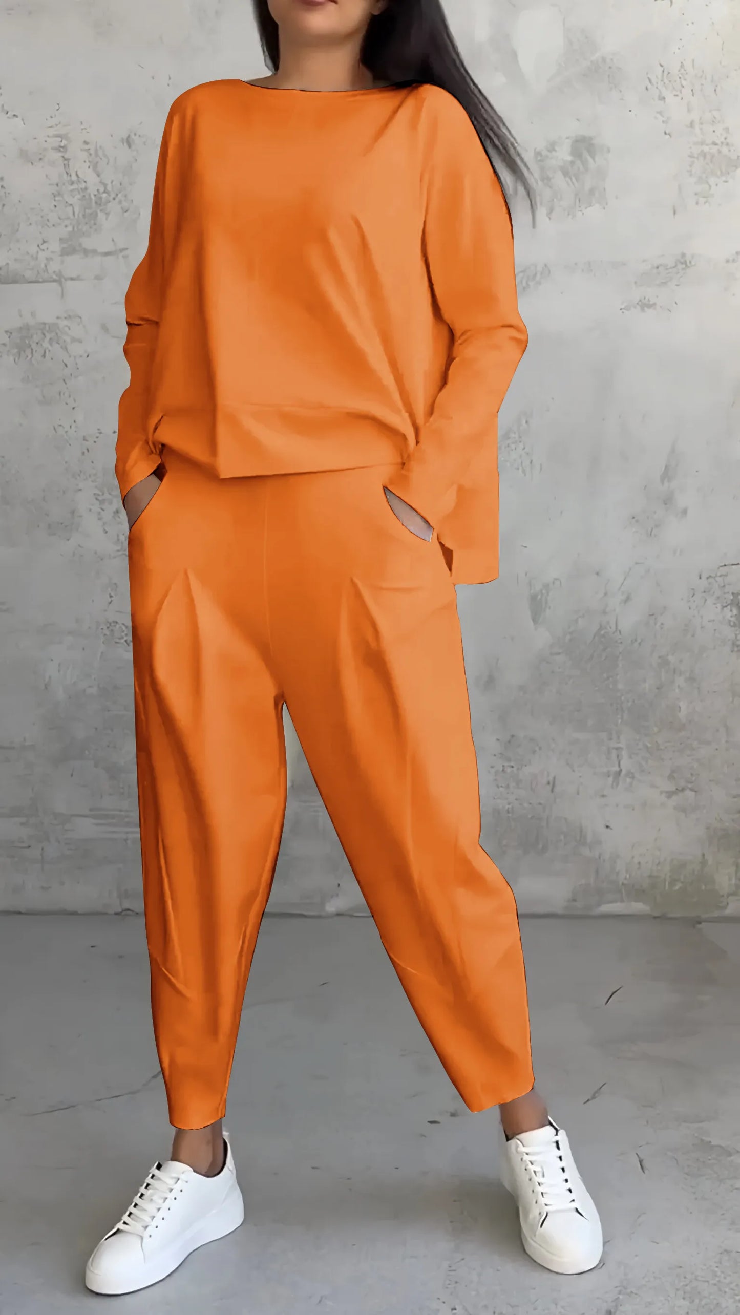 Women's Two-Piece Set – Relaxed Fit – Long-Sleeved Top and Harem Pants – Breathable Fabric