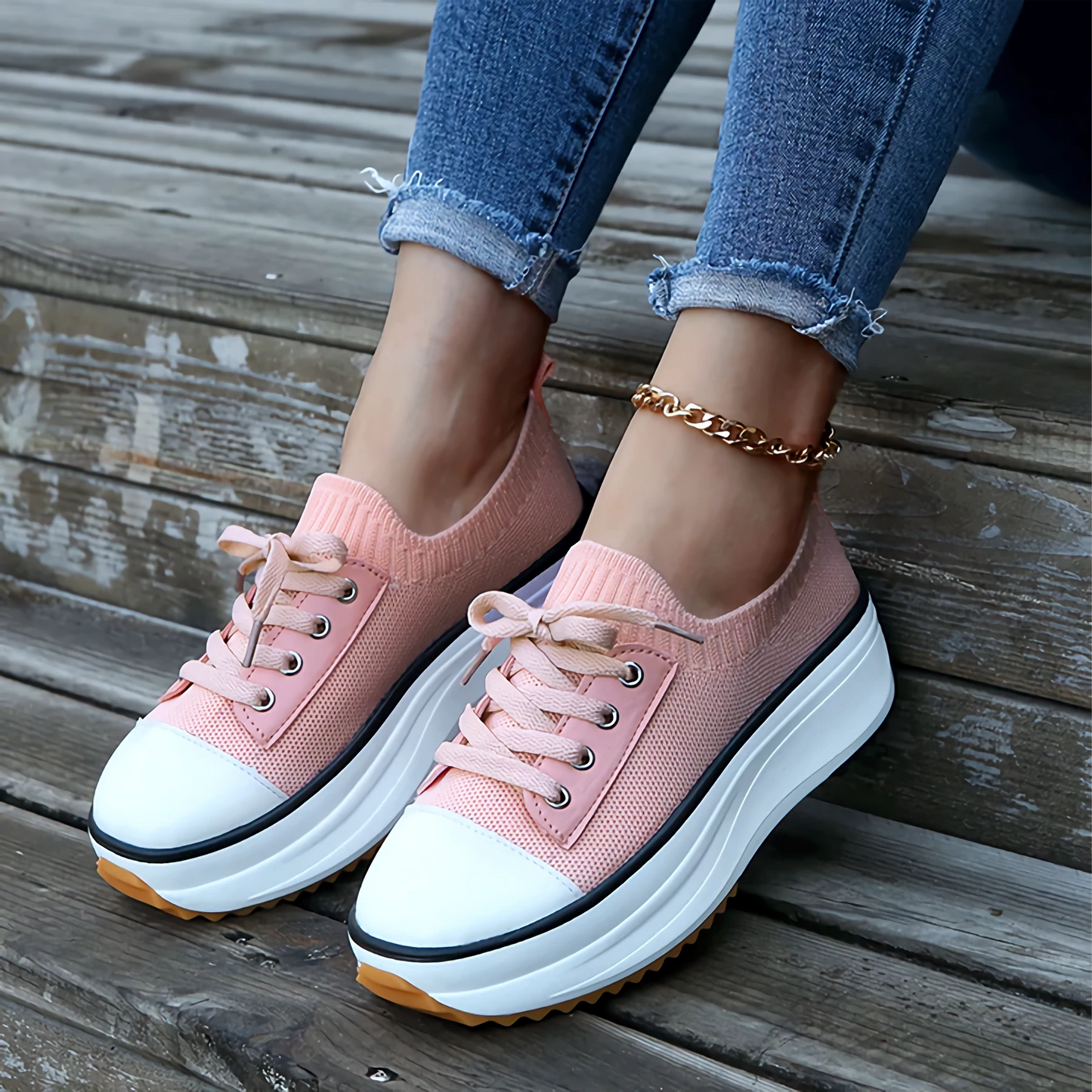 Women's Sneakers – Knitted Upper – Comfortable Fit – Platform Sole with Good Grip