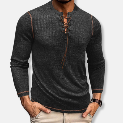 Valerio Slim Fit Henley Shirt | Lace-Up Neck Henley Shirt