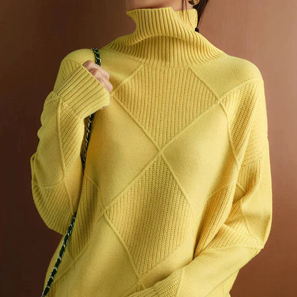 Women's Sweater – Wool Blend – Oversized Fit – High Neck – Ribbed Pattern