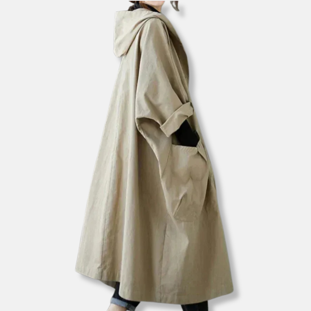 Aria Oversized Trench Coat | Hooded, Button Front Trench Coat