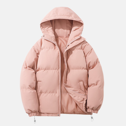 Men’s Puffer Coat - Woven Synthetic - Relaxed Fit - Hip Length - Padded Hood