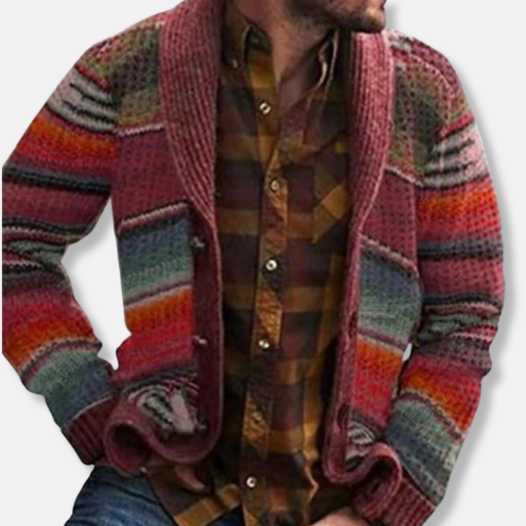 Federico Relaxed Fit Cardigan | Shawl Collar, Striped Cardigan