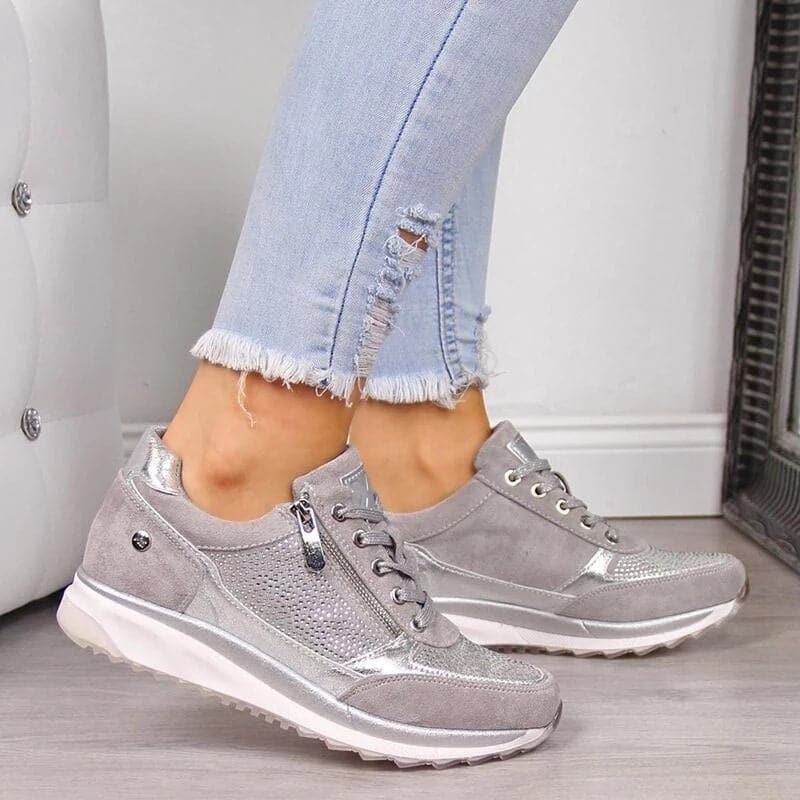 Women's Sneakers - Breathable Upper - Zipper Detail - Comfortable Sole
