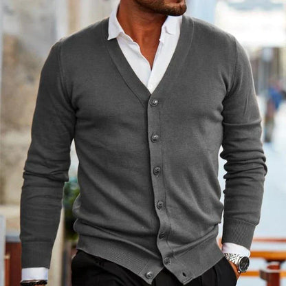 Men's Sweater Cardigan – Slim Fit – Soft Knit – V-Neck – Button Front – Ribbed Edges