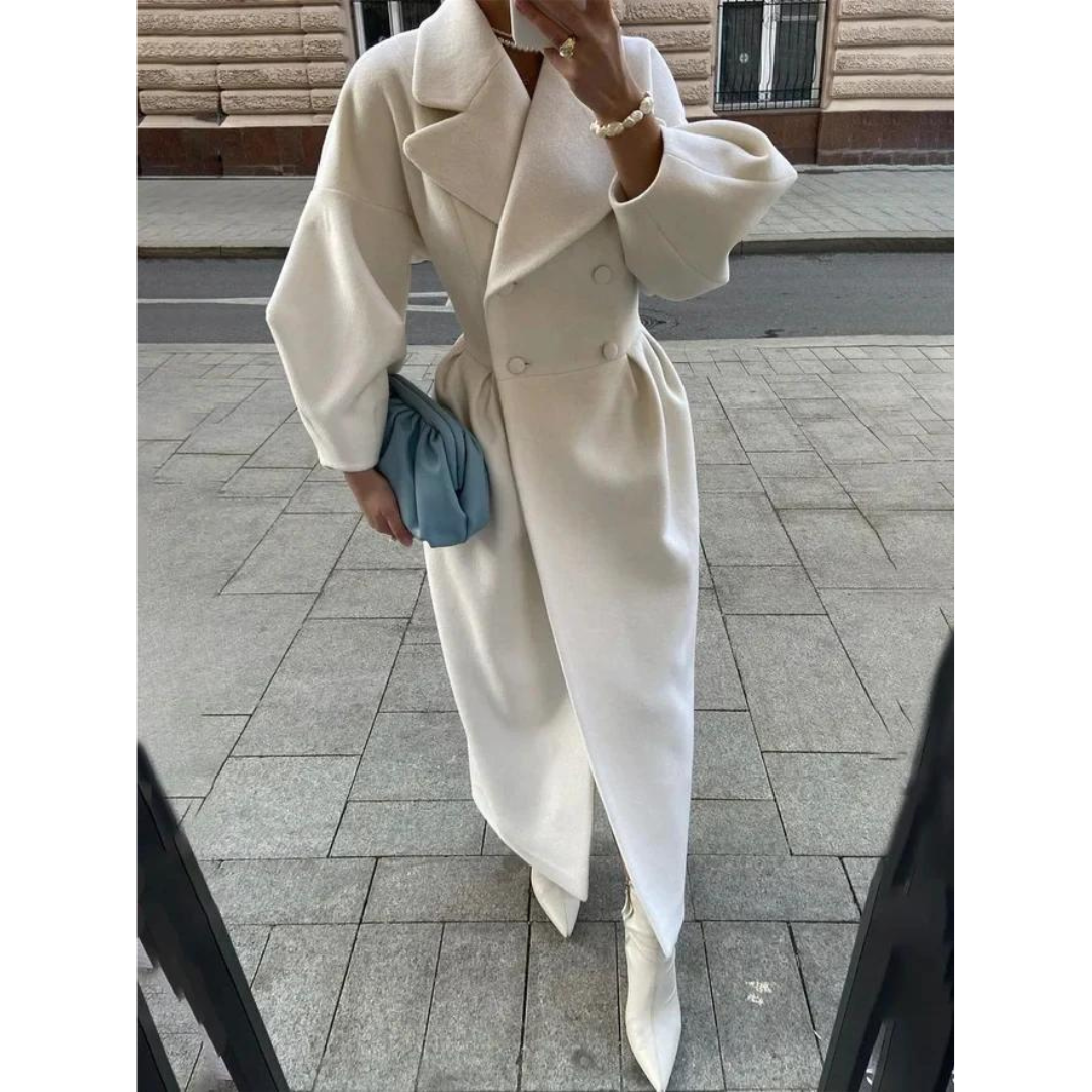 Kvinne Trenchcoat – Ullblanding – Dobbeltspent – Lang og Elegant Passform