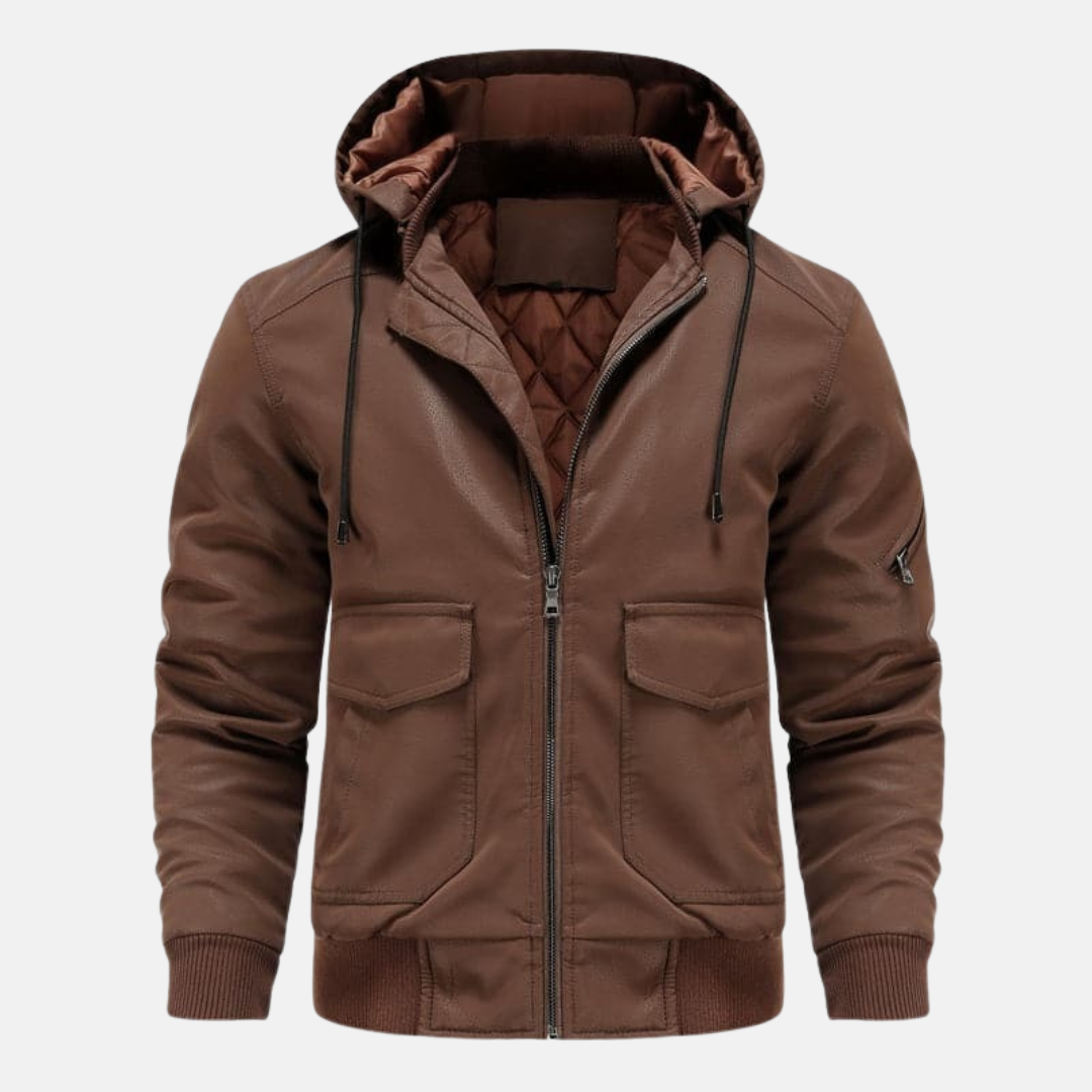 Nathan Leather Hooded Bomber Jacket | With Quilted Lining Jacket