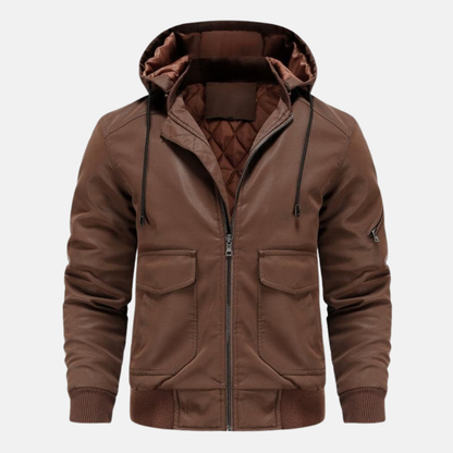 Nathan Leather Hooded Bomber Jacket | With Quilted Lining Jacket