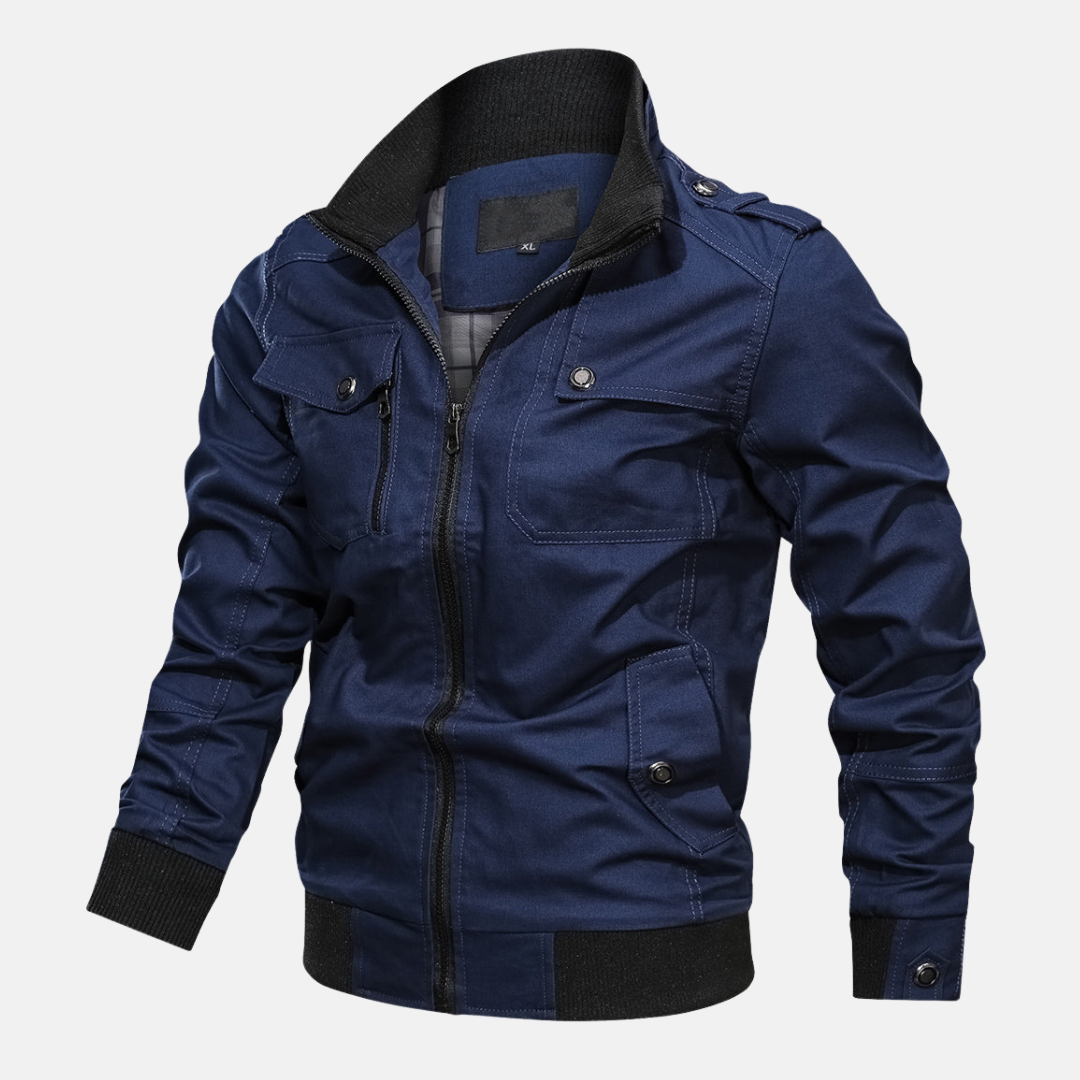 Men's Bomber Jacket – Regular Fit – Bomber Design with Ribbed Edges and Epaulettes – Multiple Pockets