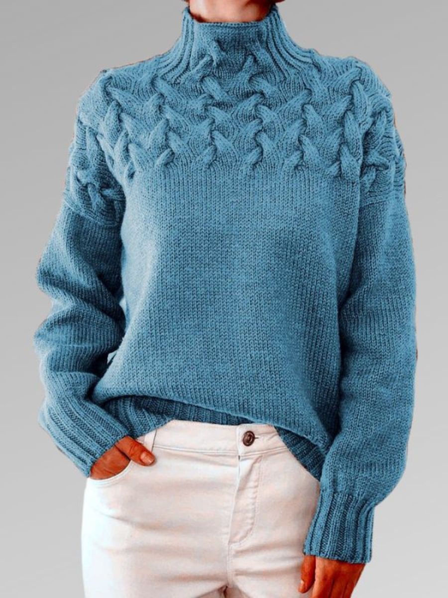 Women's Sweater – Wool Blend – Relaxed Fit – Cable Knit – High Neck